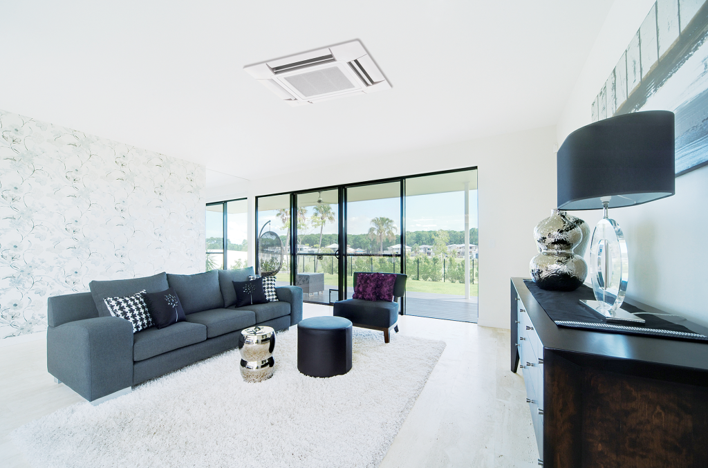 Ceiling cassette air conditioner in an interior